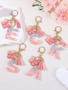 Personalized Bling Monogram Keychain For Women - Resin Letter Charm With Silvery Glitter, Pink Pebble & Gold Star Shaker - Birthday Gifts For Her, Anniversary Present With Pink Tassel & Butterfly Accent Car Accessories Bag Charm School Cute Goth Y2k - Pink - View 1