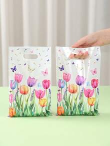 10/25/50个装花卉蝴蝶图案礼品袋，彩色郁金香手提袋，生日派对回礼袋，春季主题装饰，婚礼生日装饰，宾客礼品，婴儿派对/新娘派对装饰，礼品包装，婚礼用品 - 鬱金香 - 查看 7