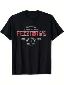 1pc Fezzwig'S Warehouse Textile Christmas T-Shirt,Cotton Crew Neck Short Sleeve Casual Tee, All-Season Knit Fabric, Regular Fit, Adult Humorous Graphic Print, S-XXXL, Black - Black - View 1