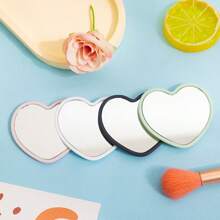 Heart Shaped Mini Mirror, Polished Surface, Plastic Frame, Tabletop Mounting, Fragrance-Free, Floral Theme, Portable, No Electricity Required, Glass Surface - Pink/White/Black Options