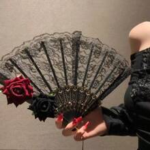 Elegant Vintage Spanish Lace Fans With Rose And Lace Design - Ideal For Women's Gatherings, Weddings And Gifts, Suitable For Halloween, Valentine's Day Summer Cooling,Beach,Travel