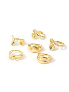 6 Pcs Smooth Geometric Shape Exaggerated Fashion Rings, Retro Vintage Gold Color Classic Rings For Women - Gold - View 4