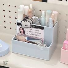 1pc 6-Compartment Cream Color Pen Holder, Simple Design Large Capacity Desk Organizer For Stationery, Makeup Brushes, Eyeliners And Other Beauty Tools Back To School