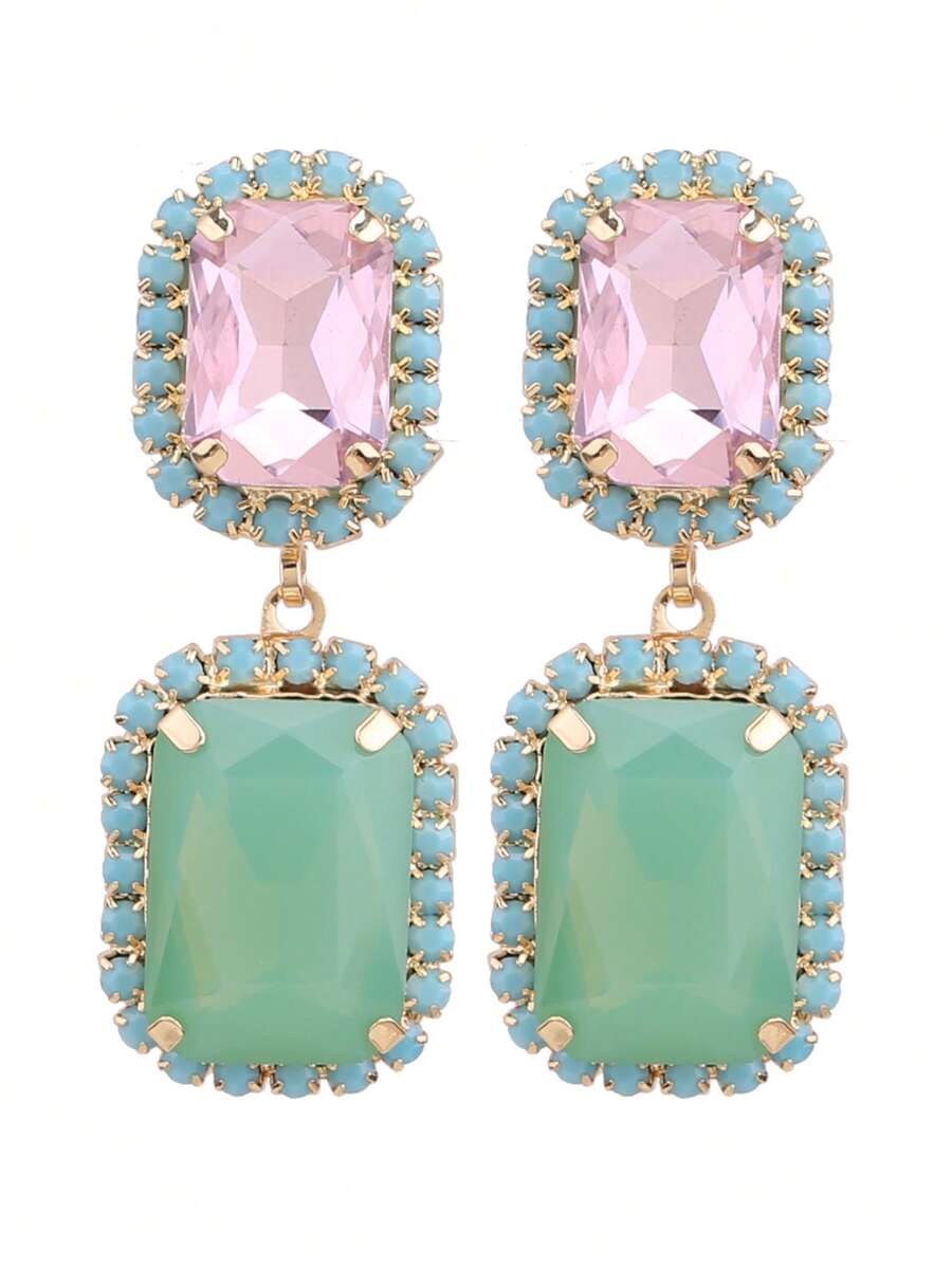 sehuoran 1 paar geometrische emaille kristallen oorbellen, elegante en charmante sieraden voor dagelijks gebruik, geschikt voor ronde gezichten, mode, gepersonaliseerd en bruids