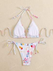 2 Stücke sexy Bikini-Set mit Wassermelonen- und Architektur-Muster für den Strand