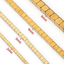 1pc方形电镀金色黑琥珀珍珠，多尺寸选项，时尚朋克金属风格黑色电镀手工DIY串珠隔珠，适用于情侣手链、项链、吊坠、珠宝配饰 - 電鍍金色 - 查看 7