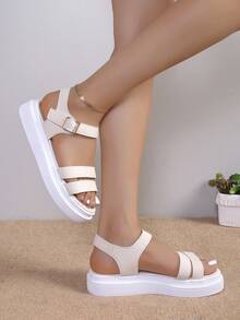 Women's Thick Sole Wedge Casual Comfortable Beach Sandals, Soft Bottom - Beige - View 5