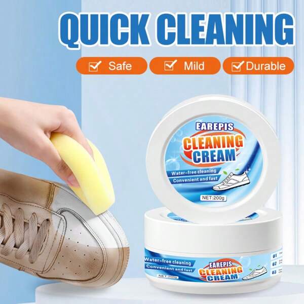 200g Waterless Shoe Cleaning Paste With Sponge, Resolves Yellowing & Dirty Issues Of White Shoes, Quickly Cleans Sports Sneakers