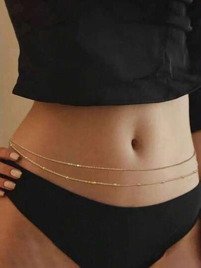 2pcs Sexy Bikini Waist Chain Simple Bikini Belly Chains Summer Body Chain Beach Body Accessories Jewelry For Women Girls Summer School Fall, Autumn, Halloween