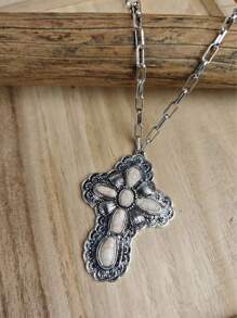 1 pezzo Collana con pendente a forma di croce intarsiato in turchese, ispirato allo stile , unisex
