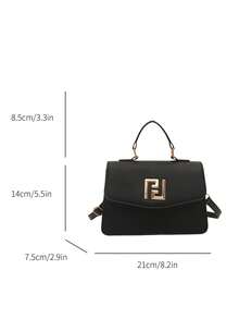 Elegant Solid Color Fashion Handbag, Retro Flap Purse For Women, PU Crossbody Shoulder Bag With Top Handle - Black - View 7