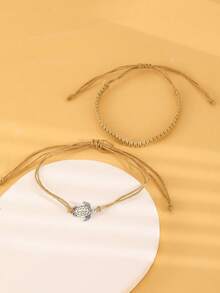 1pc Handmade Vintage Turtle/Sea Turtle Rope Anklet, Unisex Summer Beach Fashion Accessory - Coffee - View 7