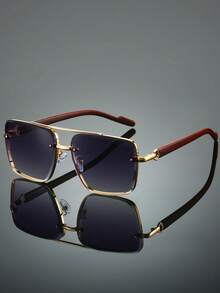 新款经典复古金属双梁方形框架木纹腿时尚百搭装饰时尚眼镜，适合男女，日常休闲，海滩旅行，户外，情侣，简约时尚，适合夏季海滩度假、户外、旅行