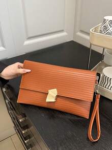 New Fashion Minimalist Design Solid Color Envelope Handbags, Vintage Style Women Bag - Brown - View 3