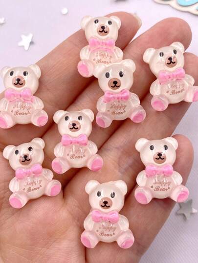 10 pezzi Decorazioni in resina con glitter colorati, orsetti rosa con fiocco 3D, cabochon piatti con strass, per scrapbooking, decorazioni per la casa, creazioni artigianali, accessori per la realizzazione di gioielli, adatti per l'estate e la scuola