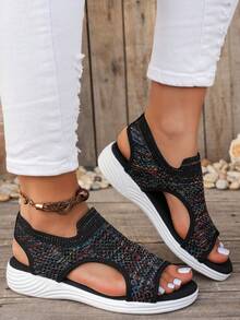 Plus Size Women's Casual Sporty Slip-On Sandals, Lightweight Breathable Mesh Design Comfortable & Fashionable Sandals (Run Small By 1 Size) - Black Color - View 5