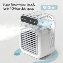 Climatiseur portable, rafraîchisseur d'air rechargeable, ventilateur de bureau rafraîchissant avec réservoir d'eau de 500 ml pour la maison, les voyages, le bureau, ventilateurs humidificateurs avec réservoirs d'eau, refroidisseurs
