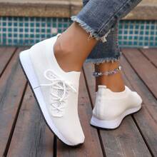 Zapatillas de deporte de malla transpirable de suela blanda, de color liso y elegante, versátiles para el ocio y deportes de verano para mujeres