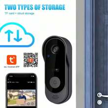Timbre inalámbrico con cámara de vídeo inteligente TUYA, cámara de timbre inteligente WiFi de 2.4GHz, almacenamiento ampliable, captura fotos y vídeos HD, transmisión en vivo Full HD, tono de llamada personalizable, audio bidireccional en tiempo real, visión nocturna, resistente al agua