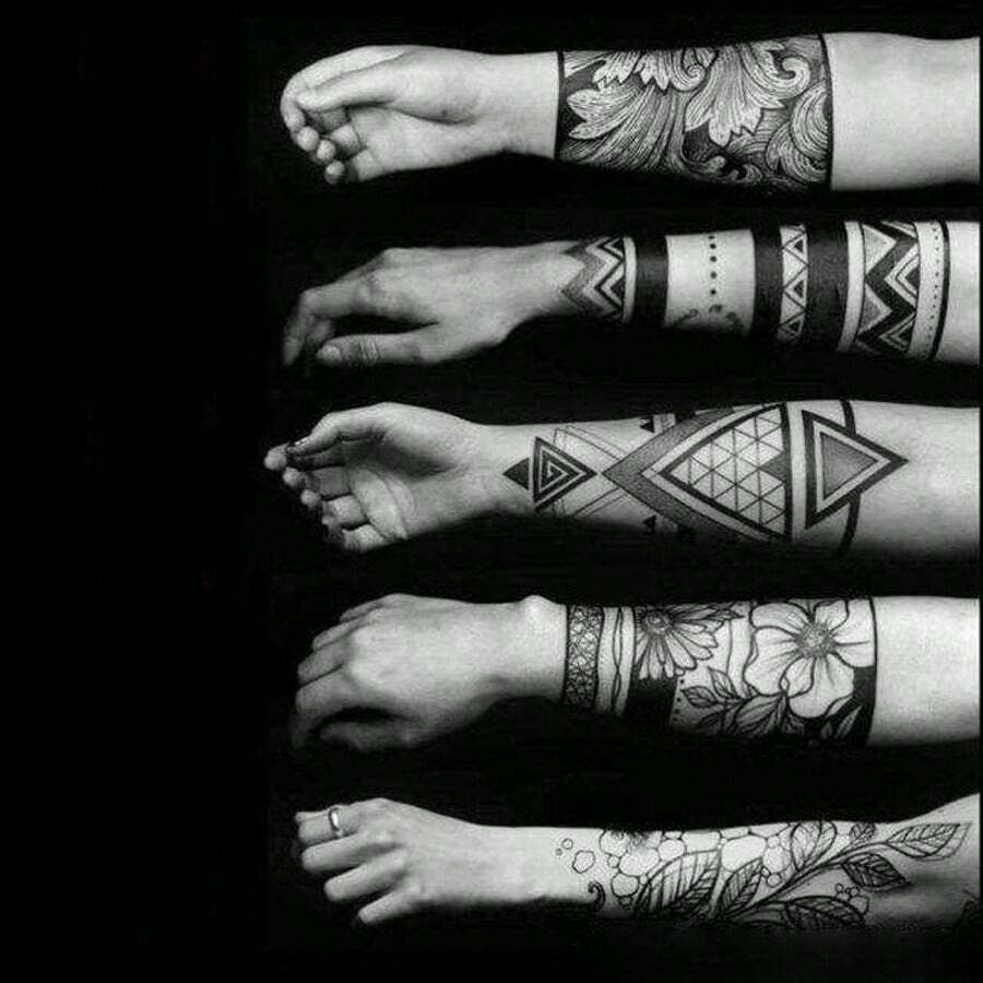 9pcs Temporary Tattoos, Waterproof And Long Lasting Arm Band Designs - Black - View 1