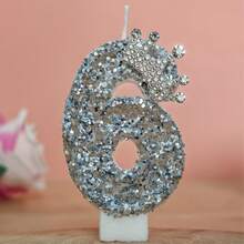 Silver Glitter Number Candles With Luxurious Crown, Suitable For Birthday, Anniversary, Celebration, Party Cake Decoration - Silver - View 10