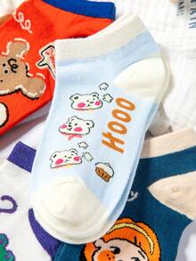 5 PairsOf Cartoon Fun Pattern Women's Ankle Socks, Lightweight And Breathable Invisible Low Cut Cute Socks, Boat Socks, Suitable For Spring, Summer And Autumn, Suitable For Daily Wear, Travel Essentials, Gatherings, Daily Life, Activities, Festivals, Versatile Items, Skin Friendly And Non Irritating, Sturdy And Durable, Close Fitting And Not Restrictive - Multicolor - View 3