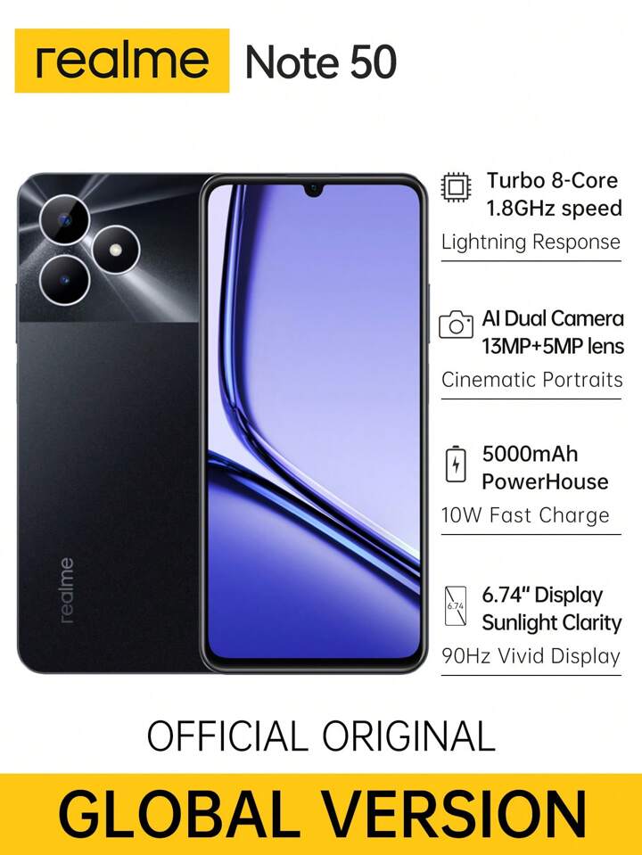 【新品 - 未開封】realme note 50 グローバル版 NEW Realme Note 50 4GB+128GB BLACK Global Ver. Dual SIM