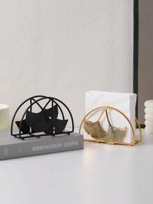 1 Stück eleganter, minimalistischer Tissue-Box-Halter aus Eisen und Edelstahl mit Ginkgo-Blatt-Design, dekoratives Accessoire für Esszimmer, Couchtisch, geeignet für Zeremonien und Hochzeitsdekoration, perfektes Urlaubsgeschenk, Hotel-/Café-Servietten-Spender