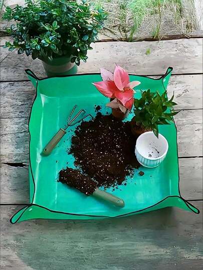 1 件装可折叠园艺工作垫，适用于植物移植和换盆，便携式花园换土和浇水垫，防水加厚，是土壤更换、盆栽植物移植、种植和多肉植物养护的理想之选 | 配有便携提手，包含园艺工具，耐用塑料垫，园艺用品，色彩鲜艳的垫子设计