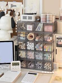 1pc 4-Grid Acrylic Multipurpose Desk Organizer Box, Large Capacity, Suitable For Stationery, Cosmetic, Pens, Marker Pens, Students & Office Use - Clear - View 3