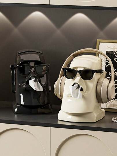 Multi-Functional Statue Tissue Box, Living Room Foyer Easter Stone Statue Bedroom Desktop Headphone Holder