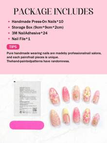 10pcs Handmade Nail Stickers, Almond Shell Design, Summer Style, 3D Shell Flower Decor, Resin Crafted, Elegant Handmade Glossy Full Coverage False Nails, Suitable For Women/Girls Daily Wear Or Date/Vacation Manicure Accessories - Multicolor - View 7