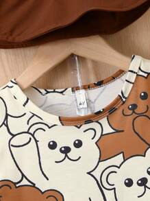 Ensemble de 2 pièces T-shirt à manches courtes et short imprimé ours dessin animé décontracté pour garçon, adapté pour l'été, les sports, le port quotidien, l'école et les voyages