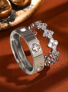 2 Stück Edelstahl mit 18 Karat Vergoldung Kleeblatt Ringe, eleganter Damen Armreif Schmuck, geeignet für den täglichen Gebrauch und als Geschenk