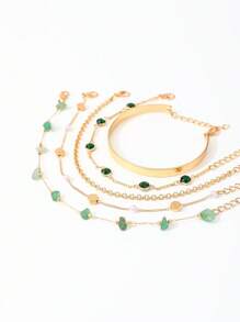 Conjunto de 5 pulseiras de pérolas e pedras artificiais estilo vintage, joias versáteis e modernas com pérolas artificiais (corrente feita à mão e cortada no comprimento desejado)