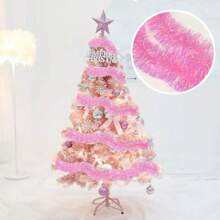 1pc, Translucent Glitter Tinsel Garland, Metallic Wire Trimming For Party/Birthday Decor, Shiny Pink, Soft Material, Length 2m, Width 10cm