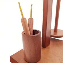 AAMTE 1pc Wooden Crochet Tool Set With Rotating Yarn Holder And Phone Stand - Multifunctional Hand Woven Yarn Storage For Knitting And Crafting, Ideal Gift For Crafting Enthusiasts