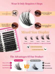 300 Naturally Fluffy 3D False Eyelashes C/D Curl Makeup Eyelashes Extended By 30D+40+50D+60D+80D+100D Eyelash Clusters Mixed With Large Capacity Pink Packaging, Women's Makeup Eyelash Tool, Thick Eyelashes