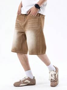 Men's Loose Casual Denim Shorts With Pockets, Versatile Summer Jeans Shorts - Brown - View 5