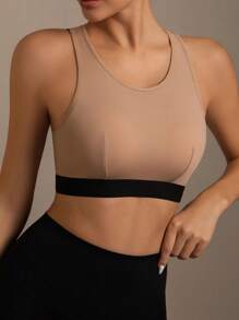 1pc Women's Solid Color Comfortable Sports Bra With Open Back Design