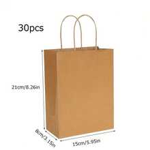1/5/10/15 件天然牛皮纸袋带手柄，非常适合圣诞节、感恩节、万圣节、生日派对，大容量袋子适合礼品、杂货、零售购物、商务、糖果和工艺品 - 棕色 - 查看 8