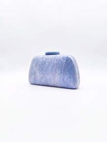 Blue Acrylic Clutch Bag With Glitter Accent, Hard Box Purse Suitable For Wedding, Party, Prom, Formal Dress, Crossbody - Baby Blue - View 2