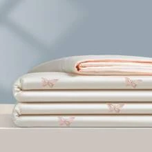 1-delige luxe zomerquiltset - zachte polyestervezel, wit perzikkleurig vlinderborduurwerk, perfecte zomernacht, zomerquilt | elegant beddengoed | gladde textuur