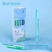 5pcs/Set Blue Ocean Series Retractable Ballpoint Pens, Quick-Drying With Frosted Glass Pen Body, Leak-Proof, For School & Office Use - Sets - View 3