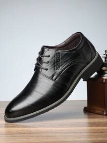 1 Pair Men's British Style Comfortable Casual Pointed Toe Lace-Up Breathable Leather Shoes, New Fashion Versatile Soft Bottom Dress Shoes, Black, Blue, Brown Colors