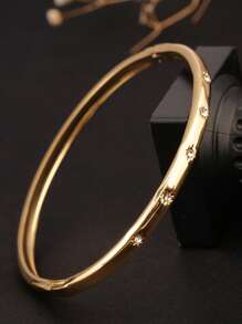 1pc 18K Gold-Plated Stainless Steel 8-Pointed Star Inlaid Cubic Zirconia Cuff Bracelet, Elegant & Fashionable, Versatile For Women's Daily Wear, Party, Gift For Girlfriend Or Best Friend