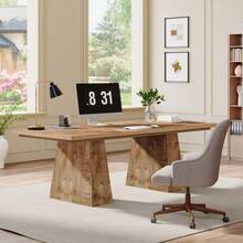 Tribesigns 63-Inch Executive Desk, Large Office Computer Desk With Double Pedestal, Modern Simple Workstations Writing Table Conference Table Business Furniture For Home Office - Nâu nhạt - Xem 2