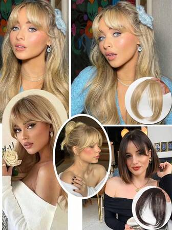 8 Inch Synthetic Wig With Middle Side Bangs, Seamless French Diagonal Bangs