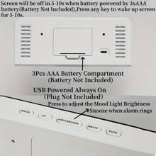 [Reloj con luz ambiente] Reloj digital de pantalla grande de 12/24 horas con fuente LED, que muestra sincrónicamente la temperatura, fecha y día de la semana, doble alarma, 3 niveles de brillo, alimentado por USB, de material plástico, adecuado para dormitorio u oficina. Reloj digital para decoración de habitación, reloj despertador para dormitorio, decoración para dormitorio, decoración para dormitorio universitario, de vuelta a la escuela, decoración escolar, sorpresa escolar