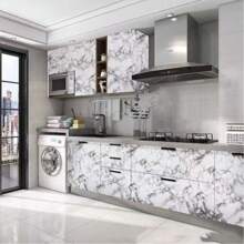 1pc 40*100cm/15.74*39.37in Creative Faux Marble Wallpaper, Kitchen Sticker Waterproof Oil-Proof Cabinet Decal Heat Resistant Self-Adhesive Multi-Purpose Wall Decal
